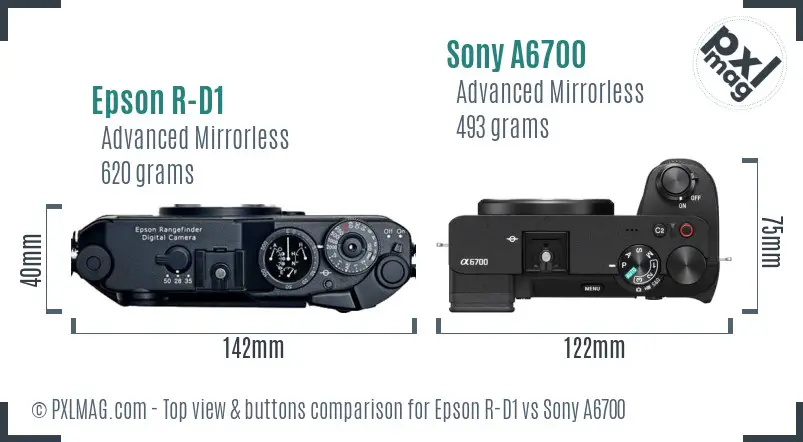 Epson R-D1 vs Sony A6700 top view buttons comparison