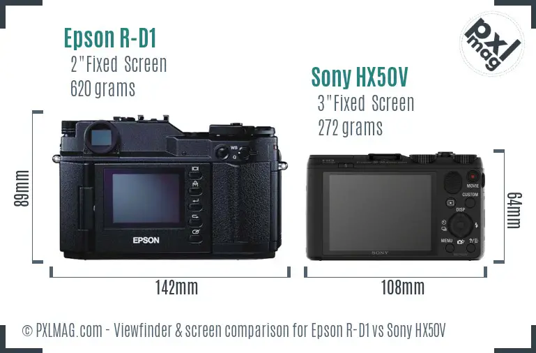 Epson R-D1 vs Sony HX50V Screen and Viewfinder comparison