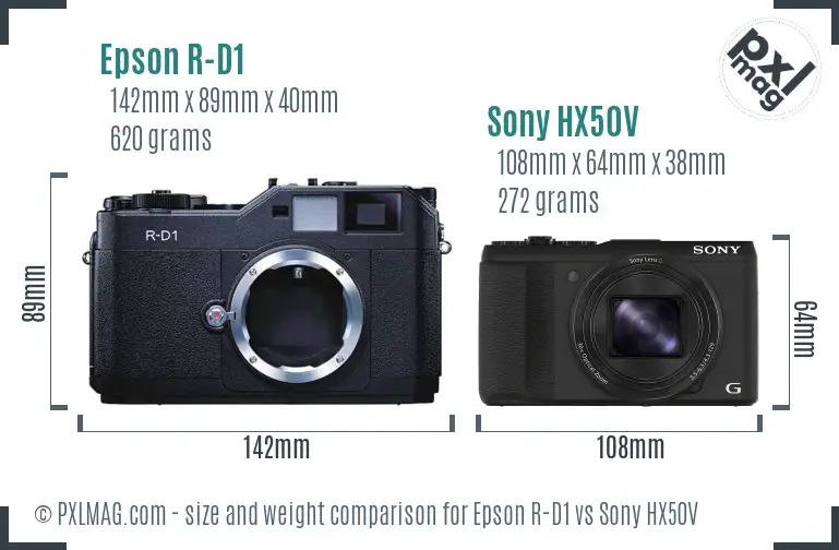 Epson R-D1 vs Sony HX50V size comparison