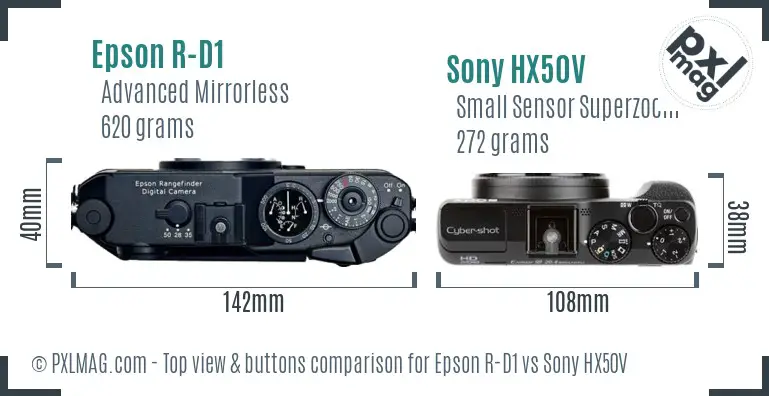 Epson R-D1 vs Sony HX50V top view buttons comparison