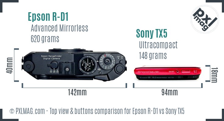 Epson R-D1 vs Sony TX5 top view buttons comparison