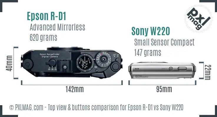 Epson R-D1 vs Sony W220 top view buttons comparison