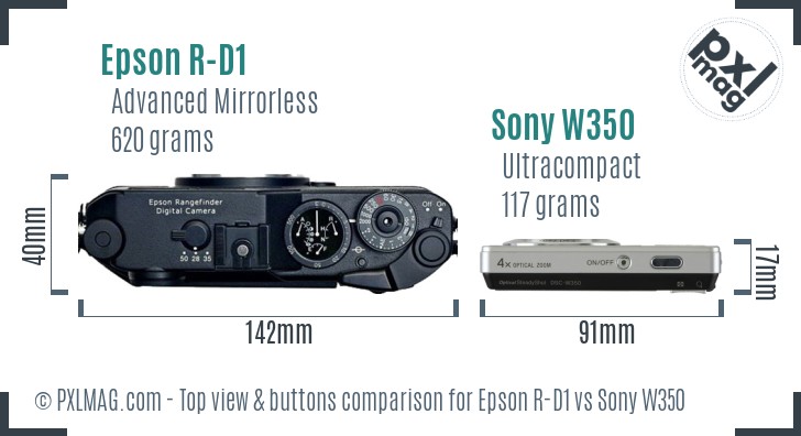 Epson R-D1 vs Sony W350 top view buttons comparison
