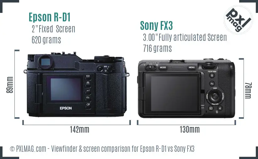 Epson R-D1 vs Sony FX3 Screen and Viewfinder comparison