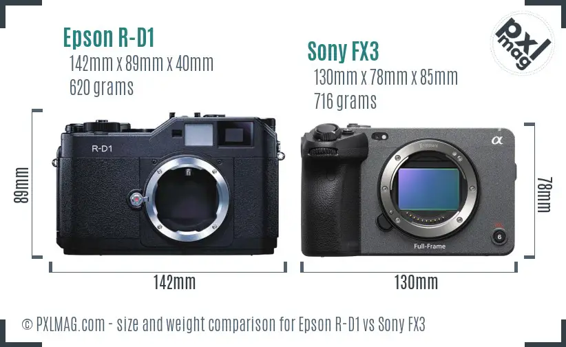 Epson R-D1 vs Sony FX3 size comparison