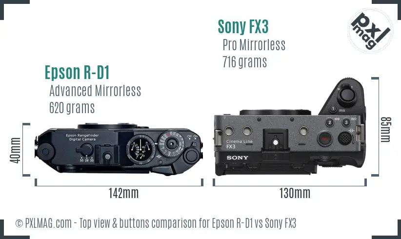 Epson R-D1 vs Sony FX3 top view buttons comparison