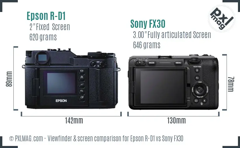 Epson R-D1 vs Sony FX30 Screen and Viewfinder comparison