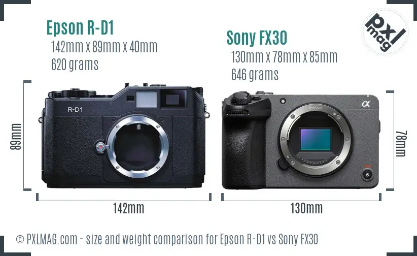 Epson R-D1 vs Sony FX30 size comparison