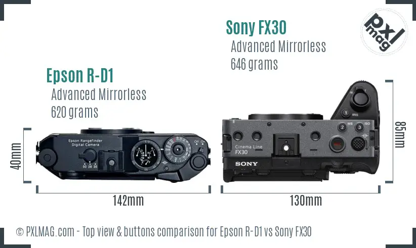 Epson R-D1 vs Sony FX30 top view buttons comparison