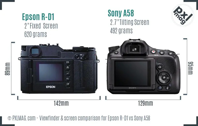 Epson R-D1 vs Sony A58 Screen and Viewfinder comparison