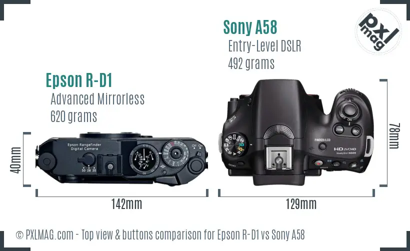 Epson R-D1 vs Sony A58 top view buttons comparison