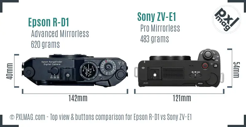 Epson R-D1 vs Sony ZV-E1 top view buttons comparison