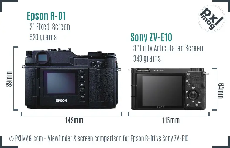 Epson R-D1 vs Sony ZV-E10 Screen and Viewfinder comparison