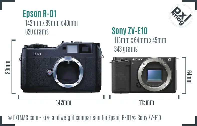 Epson R-D1 vs Sony ZV-E10 size comparison
