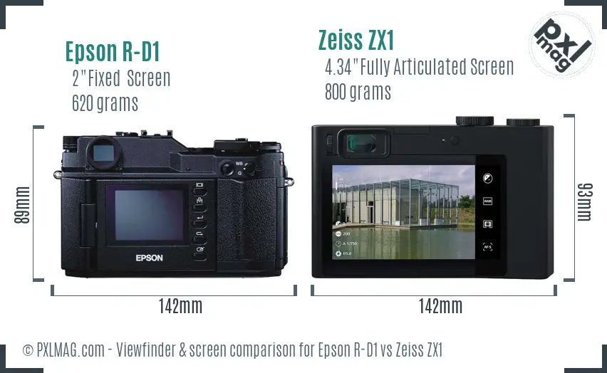 Epson R-D1 vs Zeiss ZX1 Screen and Viewfinder comparison