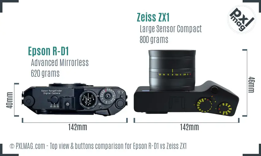 Epson R-D1 vs Zeiss ZX1 top view buttons comparison