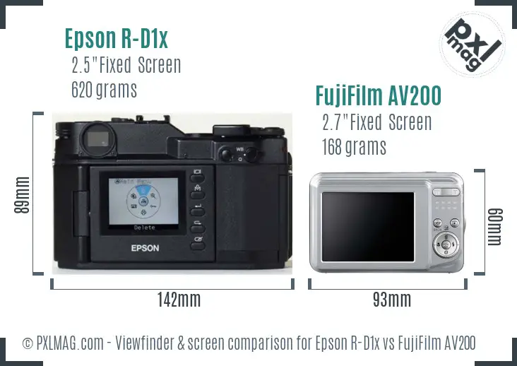 Epson R-D1x vs FujiFilm AV200 Screen and Viewfinder comparison