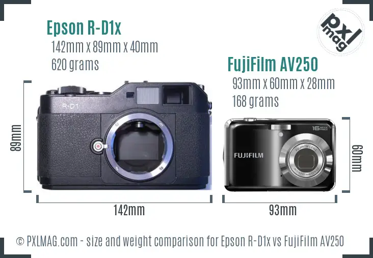 Epson R-D1x vs FujiFilm AV250 size comparison Epson R-D1x vs FujiFilm AV250 size comparison