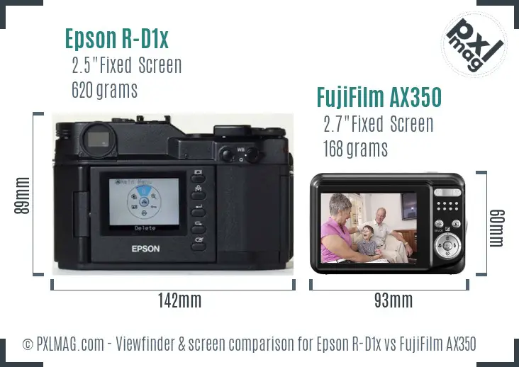 Epson R-D1x vs FujiFilm AX350 Screen and Viewfinder comparison