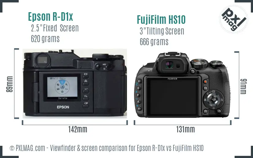 Epson R-D1x vs FujiFilm HS10 Screen and Viewfinder comparison