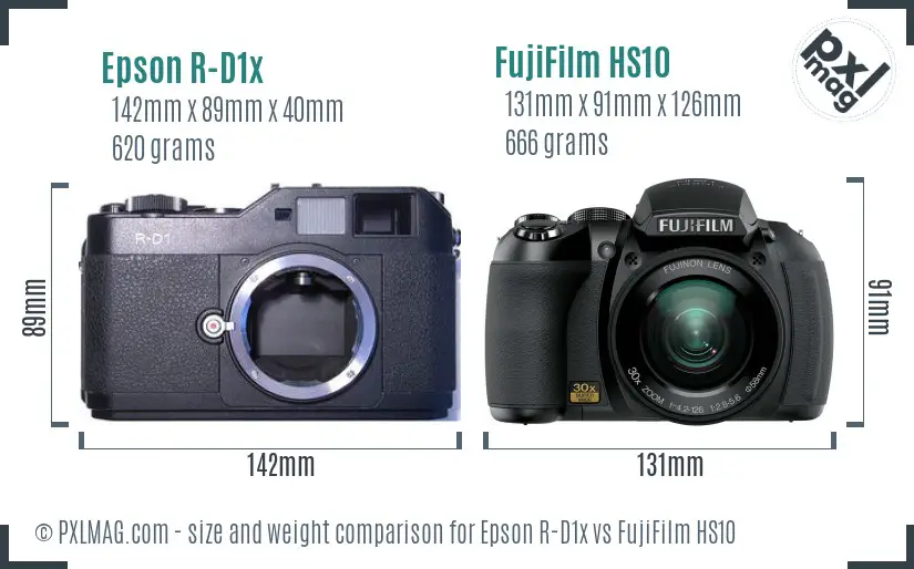 Epson R-D1x vs FujiFilm HS10 size comparison