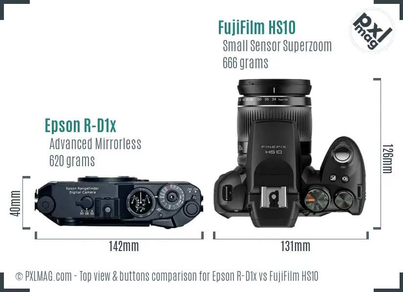 Epson R-D1x vs FujiFilm HS10 top view buttons comparison