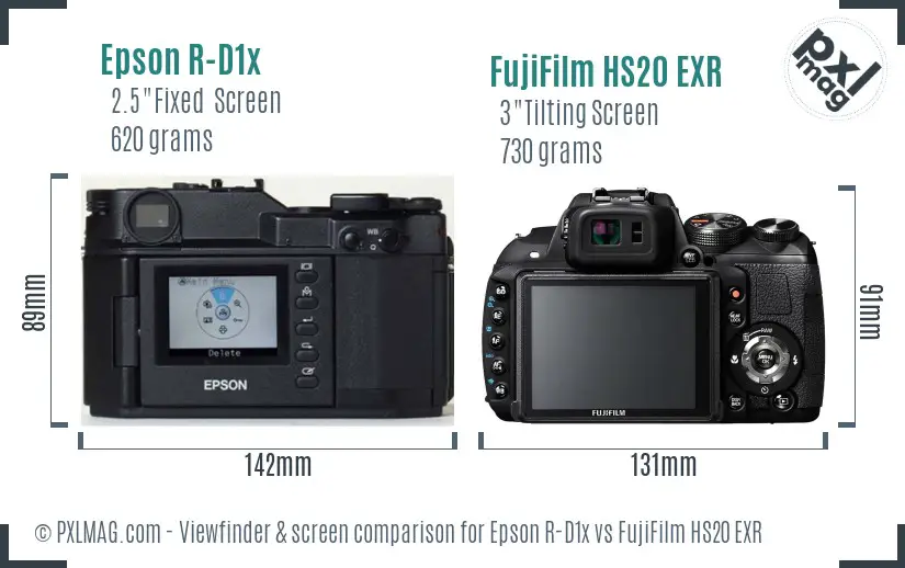 Epson R-D1x vs FujiFilm HS20 EXR Screen and Viewfinder comparison