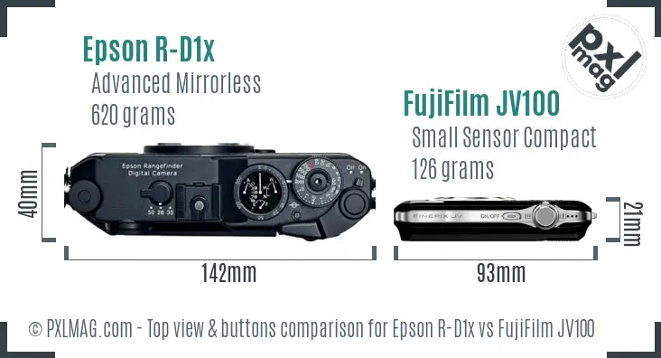 Epson R-D1x vs FujiFilm JV100 top view buttons comparison