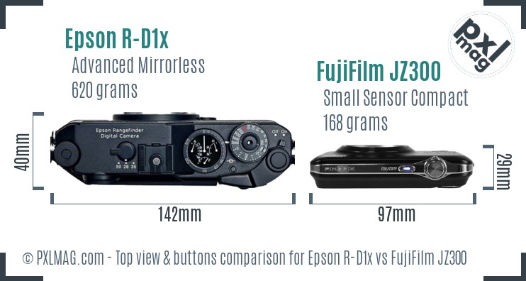 Epson R-D1x vs FujiFilm JZ300 top view buttons comparison
