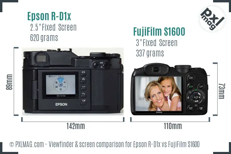 Epson R-D1x vs FujiFilm S1600 Screen and Viewfinder comparison Epson R-D1x vs FujiFilm S1600 Screen and Viewfinder comparison