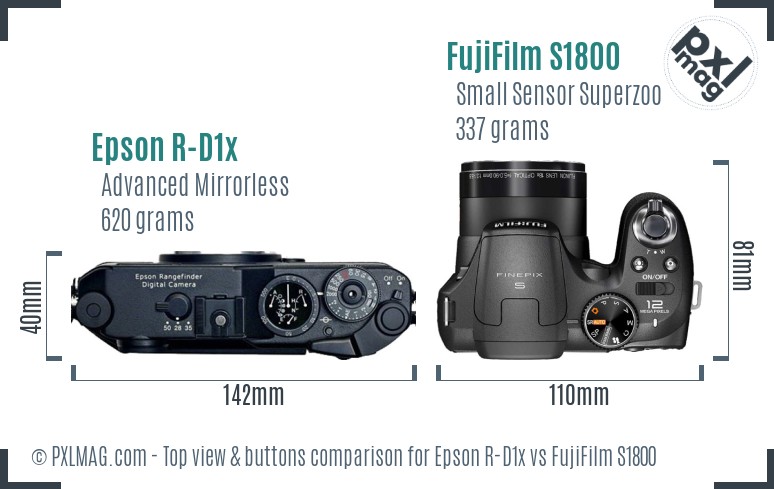 Epson R-D1x vs FujiFilm S1800 top view buttons comparison