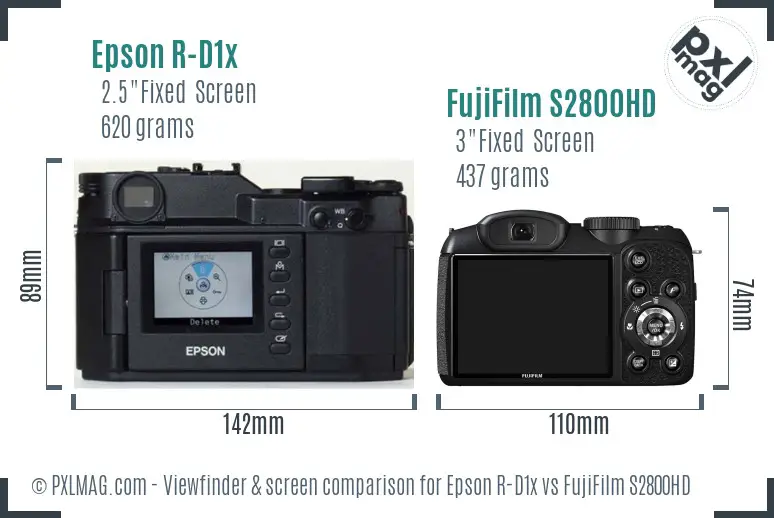 Epson R-D1x vs FujiFilm S2800HD Screen and Viewfinder comparison