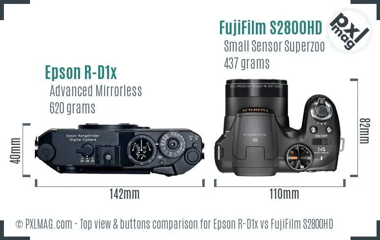 Epson R-D1x vs FujiFilm S2800HD top view buttons comparison