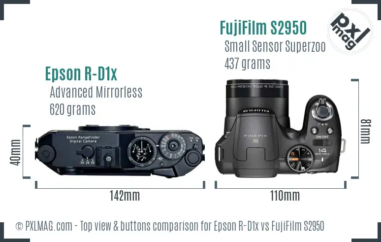 Epson R-D1x vs FujiFilm S2950 top view buttons comparison