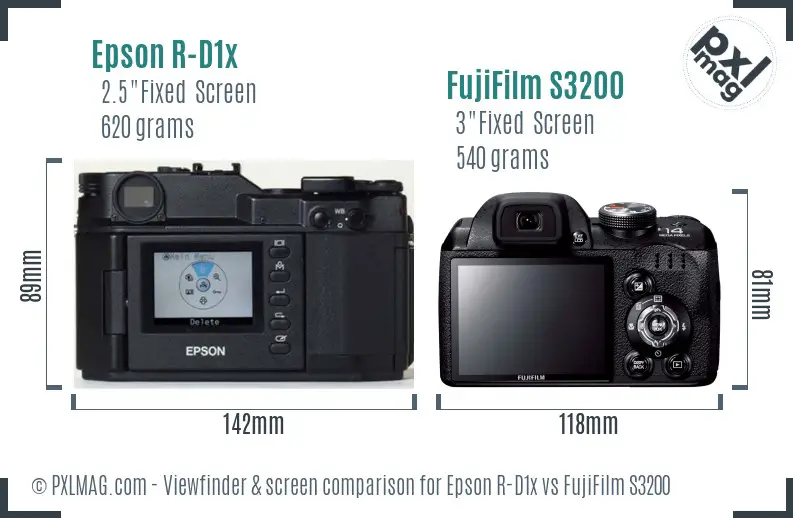 Epson R-D1x vs FujiFilm S3200 Screen and Viewfinder comparison