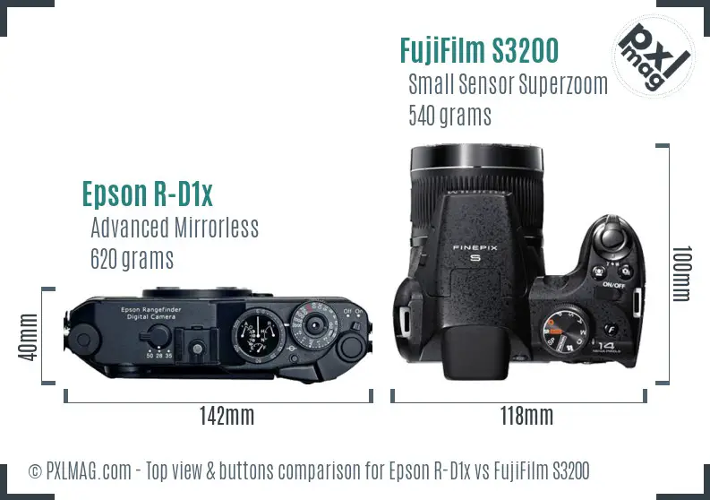 Epson R-D1x vs FujiFilm S3200 top view buttons comparison