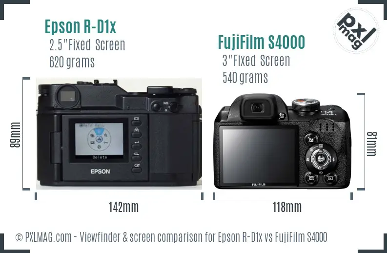 Epson R-D1x vs FujiFilm S4000 Screen and Viewfinder comparison
