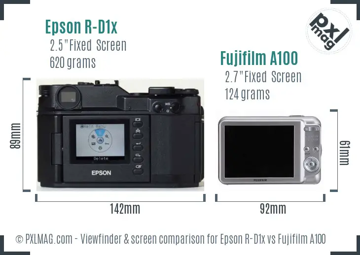 Epson R-D1x vs Fujifilm A100 Screen and Viewfinder comparison Epson R-D1x vs Fujifilm A100 Screen and Viewfinder comparison