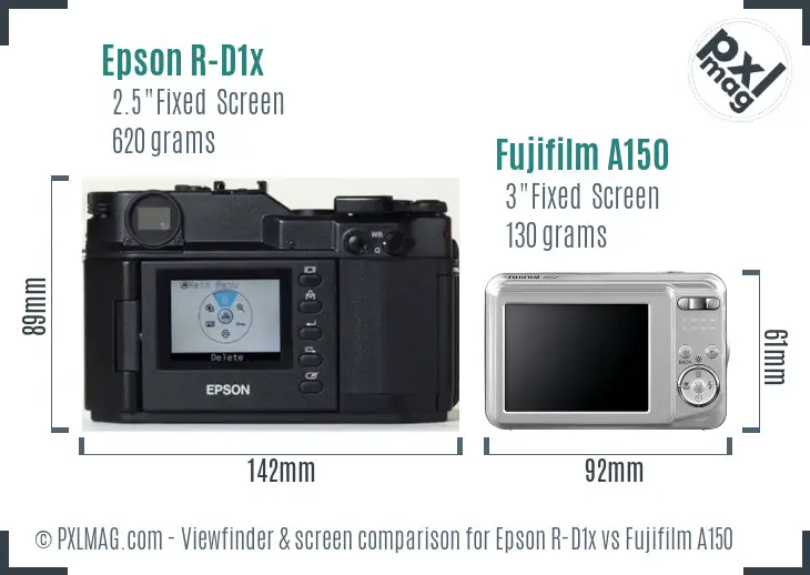 Epson R-D1x vs Fujifilm A150 Screen and Viewfinder comparison Epson R-D1x vs Fujifilm A150 Screen and Viewfinder comparison