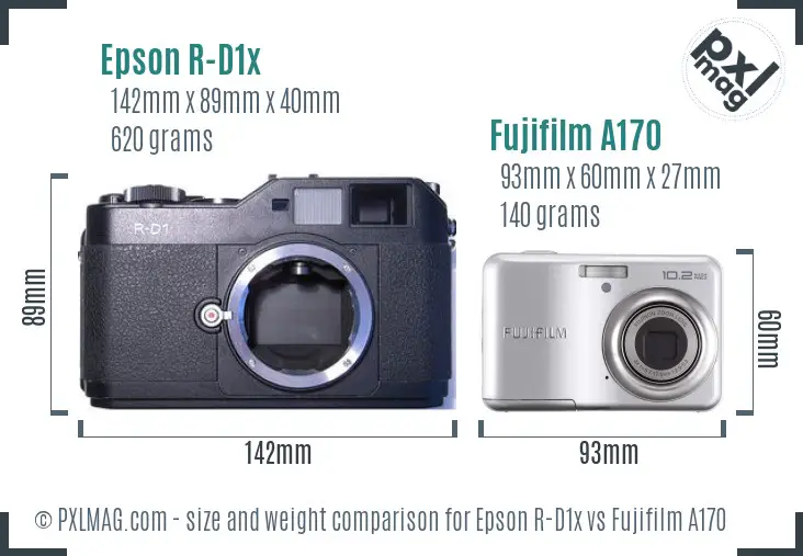 Epson R-D1x vs Fujifilm A170 size comparison
