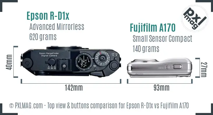 Epson R-D1x vs Fujifilm A170 top view buttons comparison