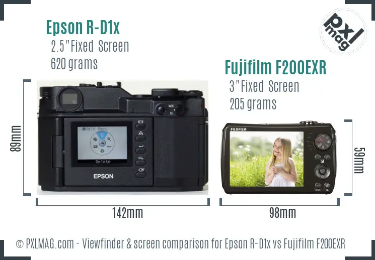 Epson R-D1x vs Fujifilm F200EXR Screen and Viewfinder comparison