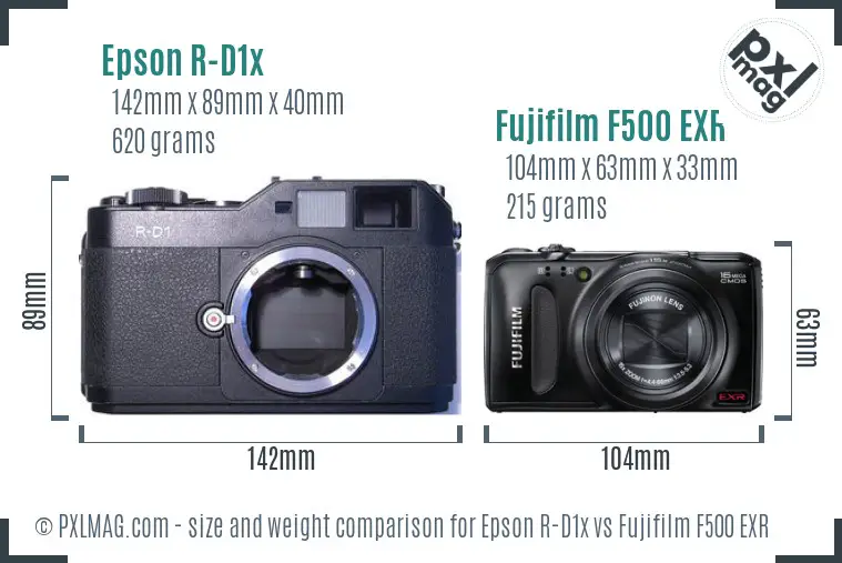 Epson R-D1x vs Fujifilm F500 EXR size comparison