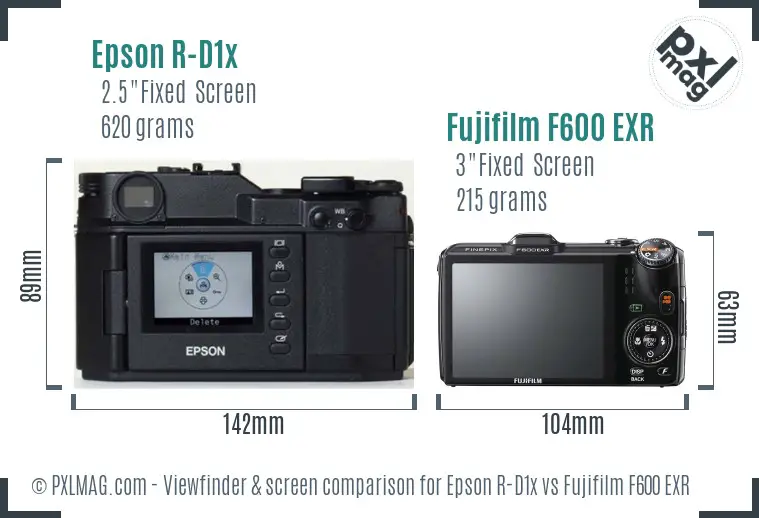 Epson R-D1x vs Fujifilm F600 EXR Screen and Viewfinder comparison