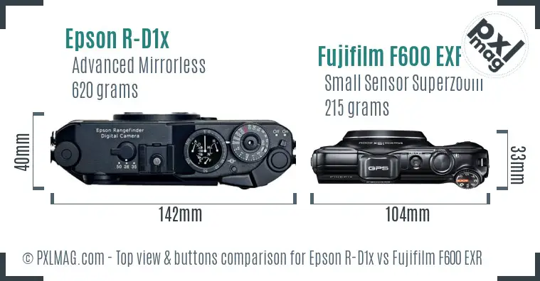 Epson R-D1x vs Fujifilm F600 EXR top view buttons comparison