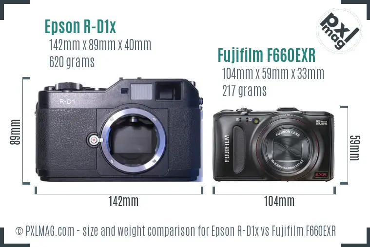 Epson R-D1x vs Fujifilm F660EXR size comparison