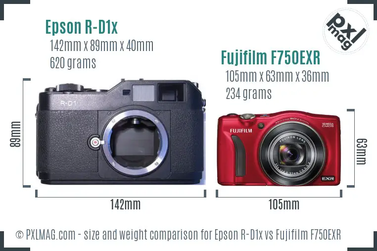 Epson R-D1x vs Fujifilm F750EXR size comparison Epson R-D1x vs Fujifilm F750EXR size comparison