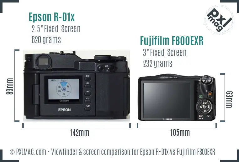 Epson R-D1x vs Fujifilm F800EXR Screen and Viewfinder comparison