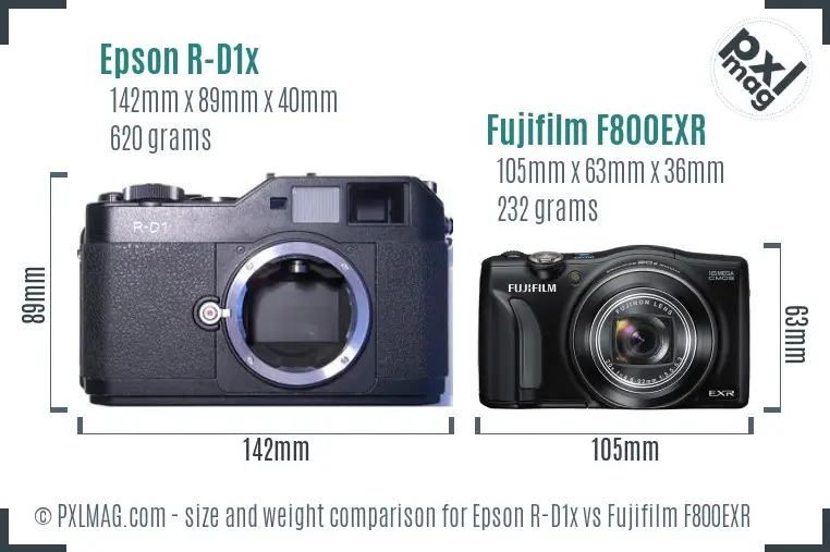 Epson R-D1x vs Fujifilm F800EXR size comparison