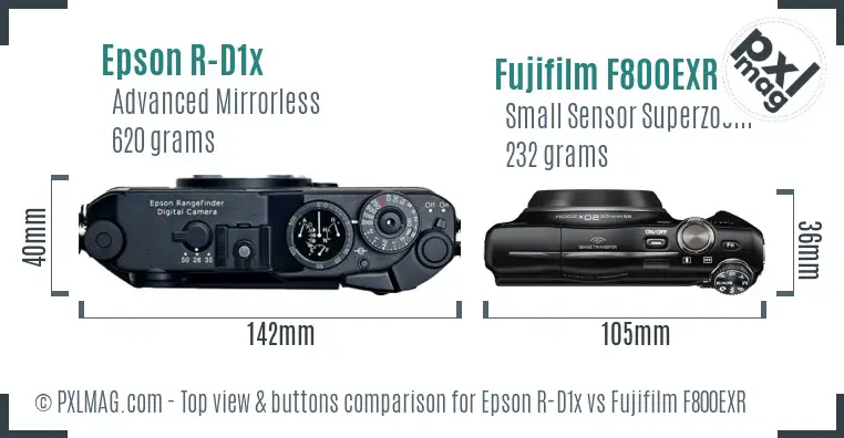 Epson R-D1x vs Fujifilm F800EXR top view buttons comparison